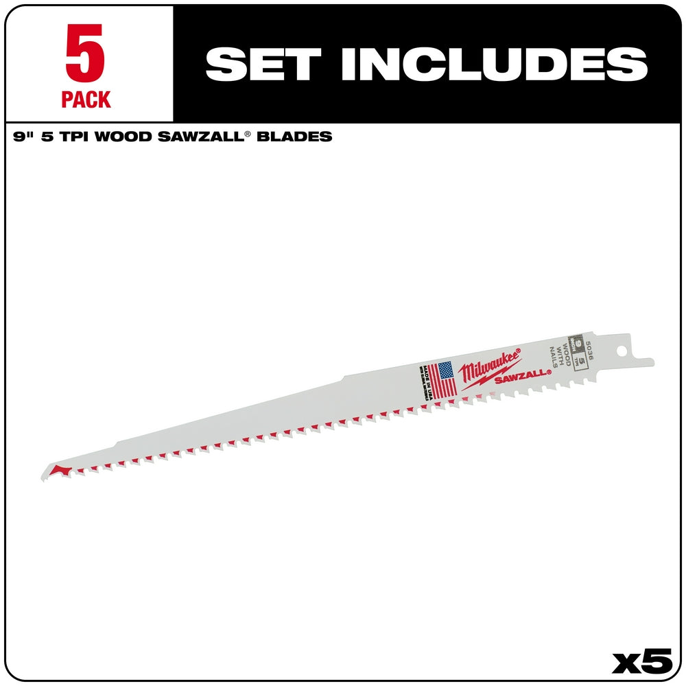 9" 5 TPI SAWZALL® Blade for Wood with Nails (5 PK)