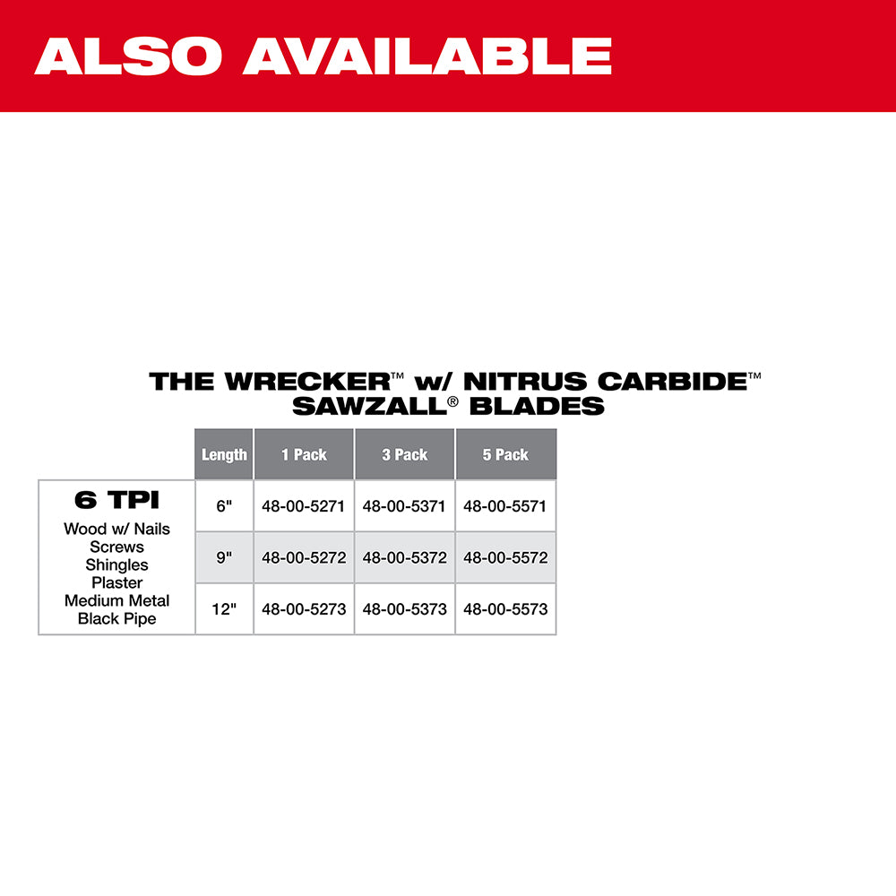 9" 6 TPI WRECKER™ with Carbide Teeth SAWZALL® Blade for Multi-Material (1 PK)