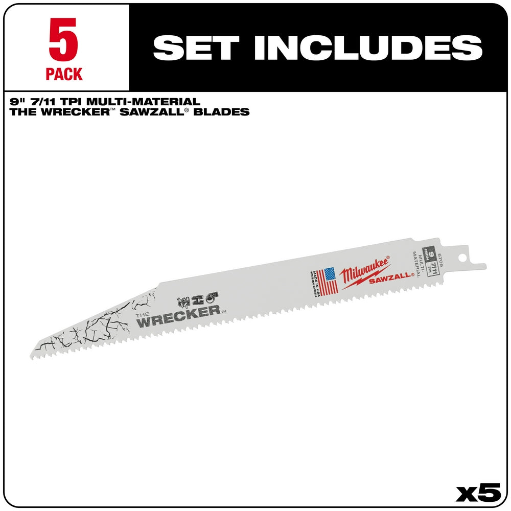 9" 7/11 TPI WRECKER™ SAWZALL® Blade for Multi-Material (5 PK)