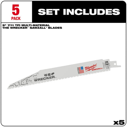9" 7/11 TPI WRECKER™ SAWZALL® Blade for Multi-Material (5 PK)