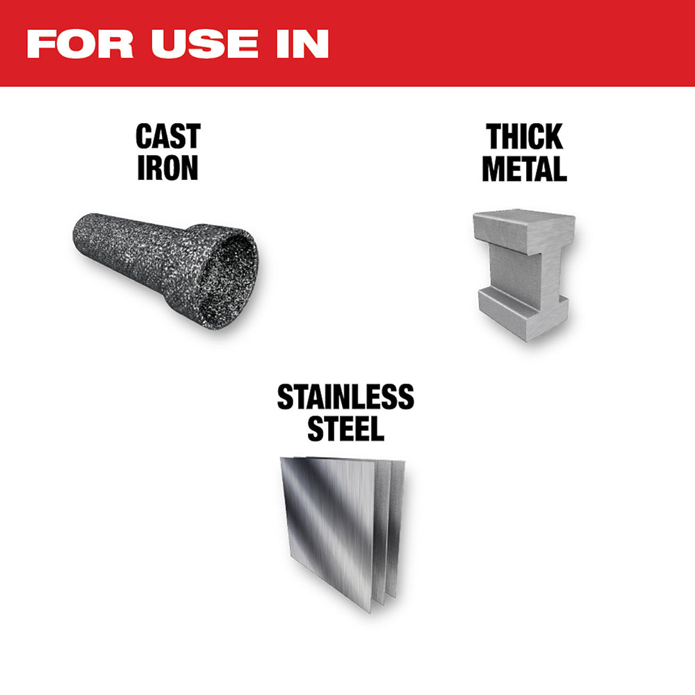 For use in Cast Iron, Thick Metal, Stainless Steel