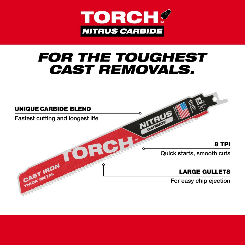 9" 8 TPI TORCH™ with NITRUS™ Carbide for Cast Iron SAWZALL® Blade (1 PK)