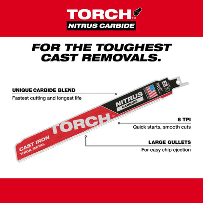 9" 8 TPI TORCH™ with NITRUS™ Carbide for Cast Iron SAWZALL® Blade (1 PK)