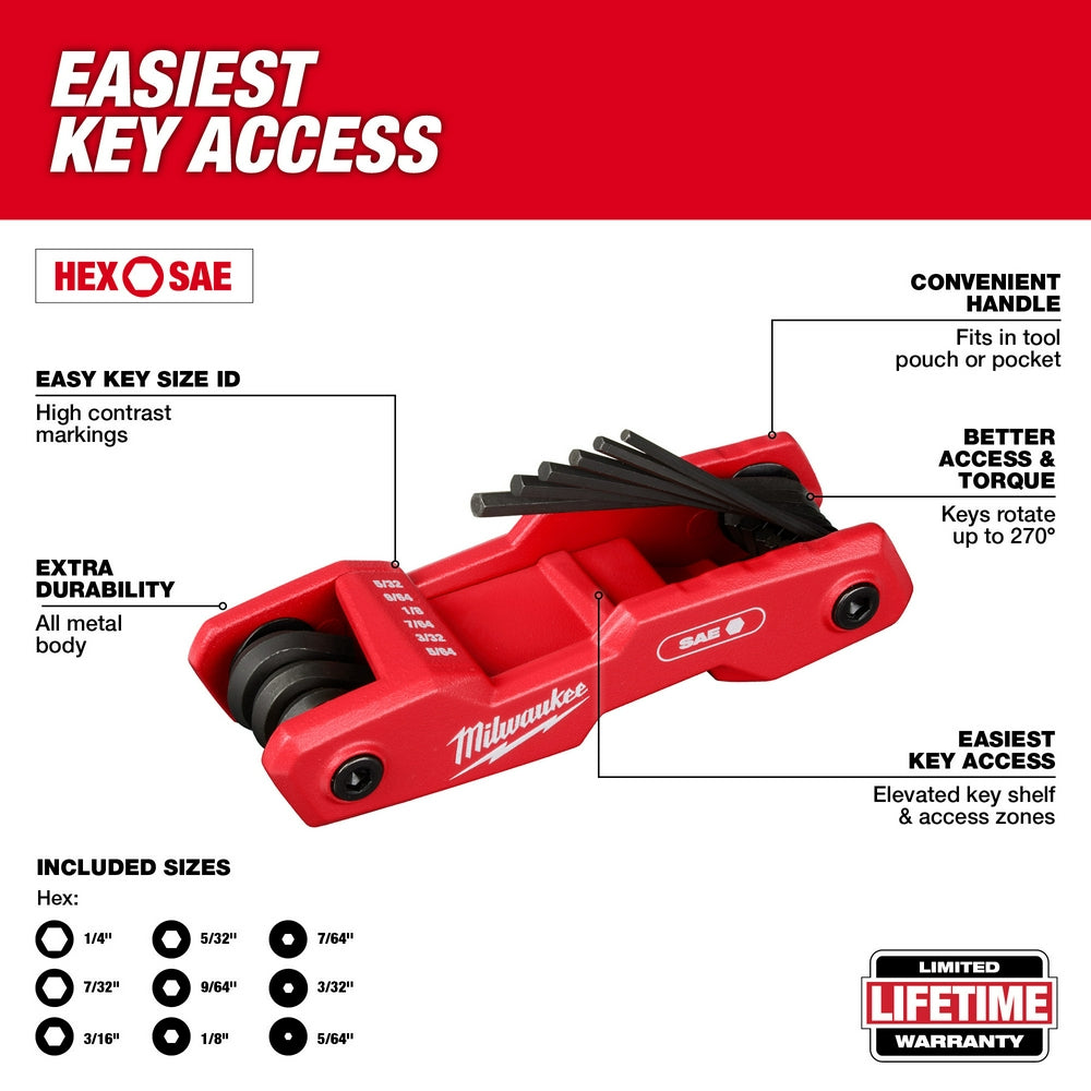 Easiest Key Access: 9-Key Folding Hex Key Set - SAE with specs