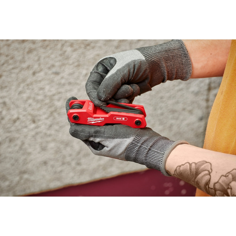 Person opening the 9-Key Folding Hex Key Set - SA