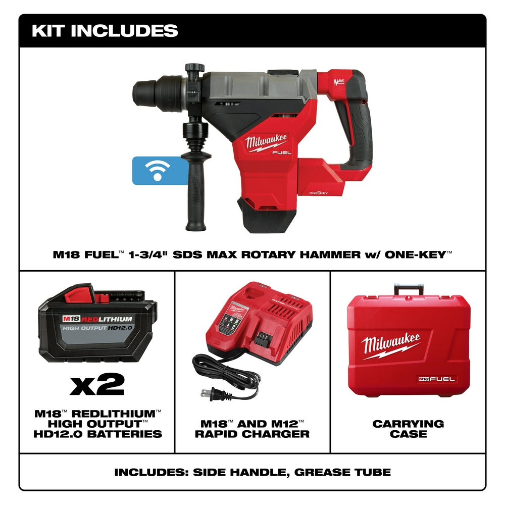 M18 FUEL™ 1-3/4 in. SDS Max Rotary Hammer with One Key™ Two HD12.0 Battery Kit