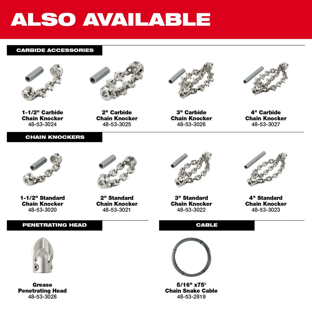 M18 FUEL™ High Speed Chain Snake for 1-1/2” – 4” Pipes