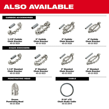 M18 FUEL™ High Speed Chain Snake for 1-1/2” – 4” Pipes