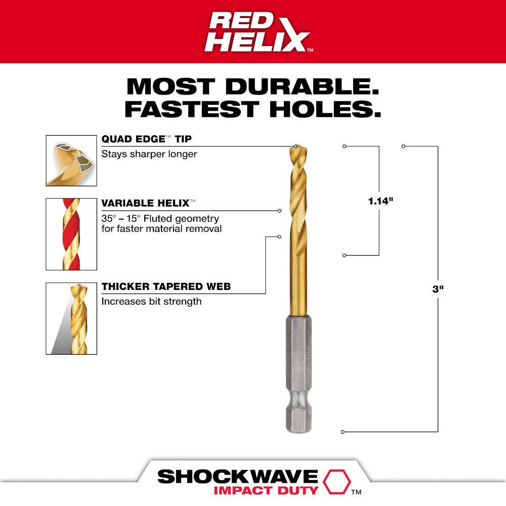 3/16" SHOCKWAVE™ Impact Duty RED HELIX™ Titanium Drill Bit