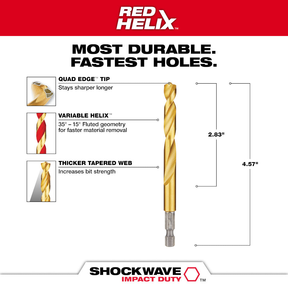 11/32" SHOCKWAVE™ Impact Duty RED HELIX™ Titanium Drill Bit