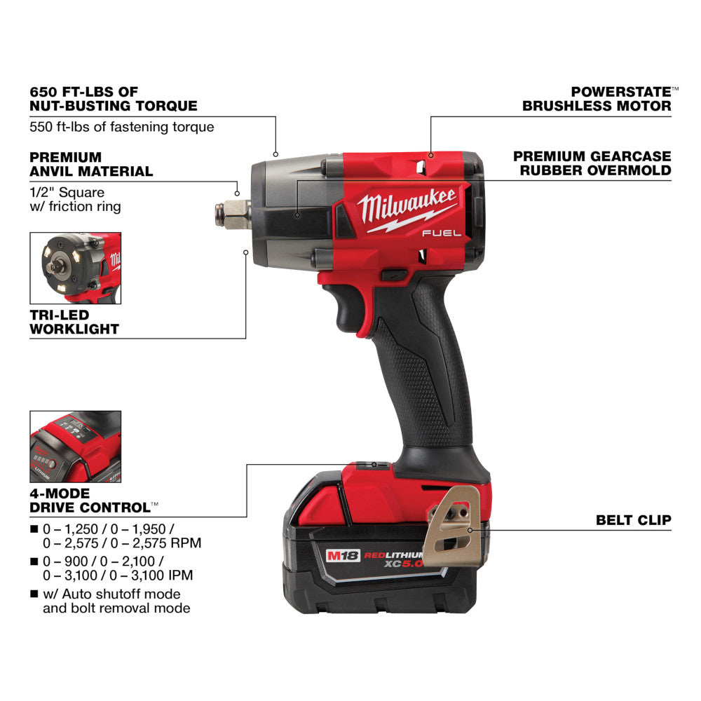 M18 FUEL™ 1/2" Mid-Torque Impact Wrench w/ Friction Ring Kit