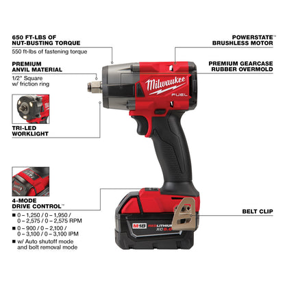 M18 FUEL™ 1/2" Mid-Torque Impact Wrench w/ Friction Ring Kit