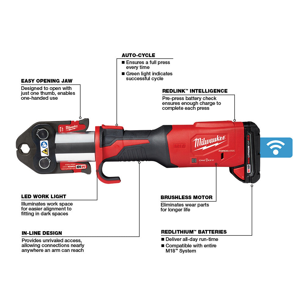 M18™ FORCE LOGIC™ Press Tool w/ ONE-KEY™ w/ 1/2"-2" CTS Jaws