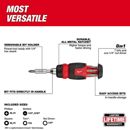 8-in-1 Ratcheting Compact Multi-Bit Screwdriver