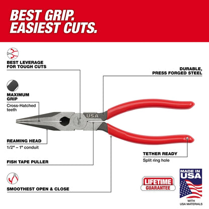 8" Long Nose Dipped Grip Pliers (USA)