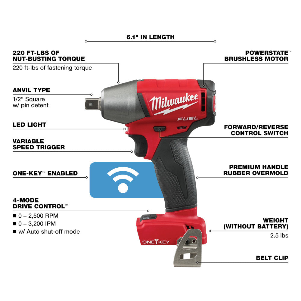 M18 FUEL™ 1/2 in. Compact Impact Wrench w/ Pin Detent with ONE-KEY™