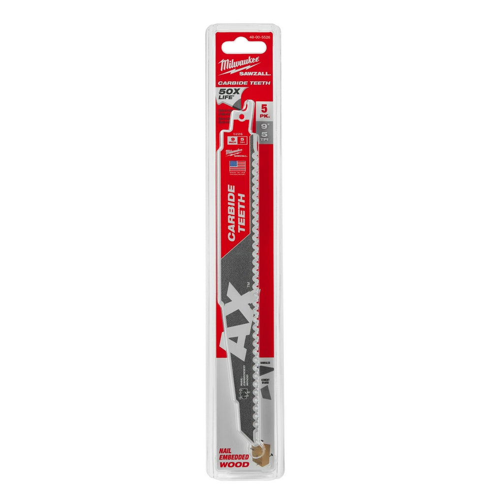 9" 5 TPI AX™ with Carbide Teeth for Wood with Nails SAWZALL® Blade (5 PK)