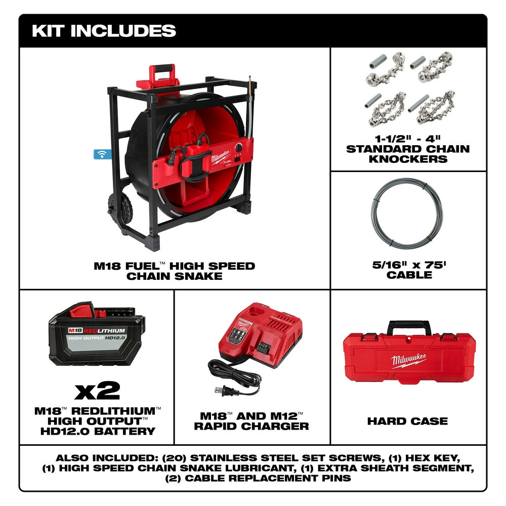 M18 FUEL™ High Speed Chain Snake for 1-1/2” – 4” Pipes