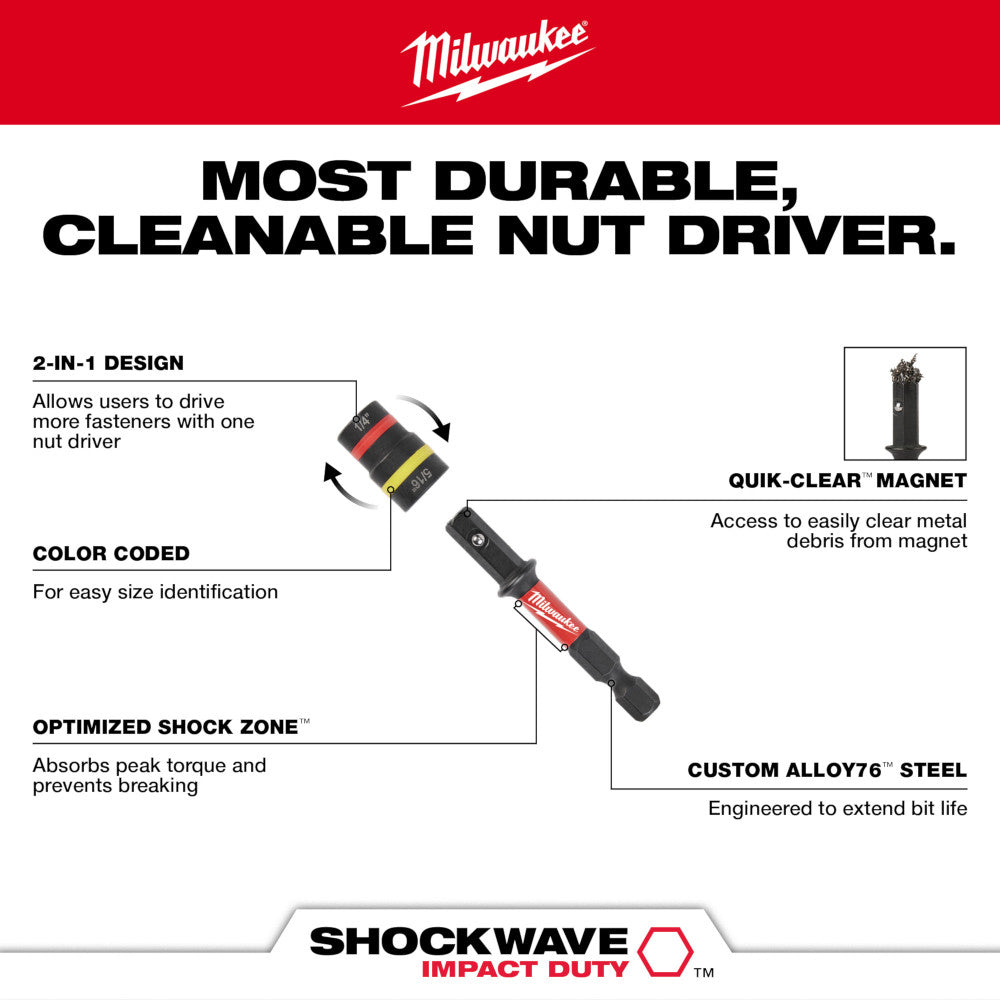 SHOCKWAVE™ Impact Duty 1/4" and 5/16" x 2-1/4" QUIK-CLEAR™ 2-in-1 Magnetic Nut Driver Bulk 25