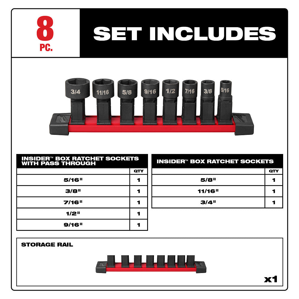 INSIDER™ Box Ratchet Socket SAE Set 8PC