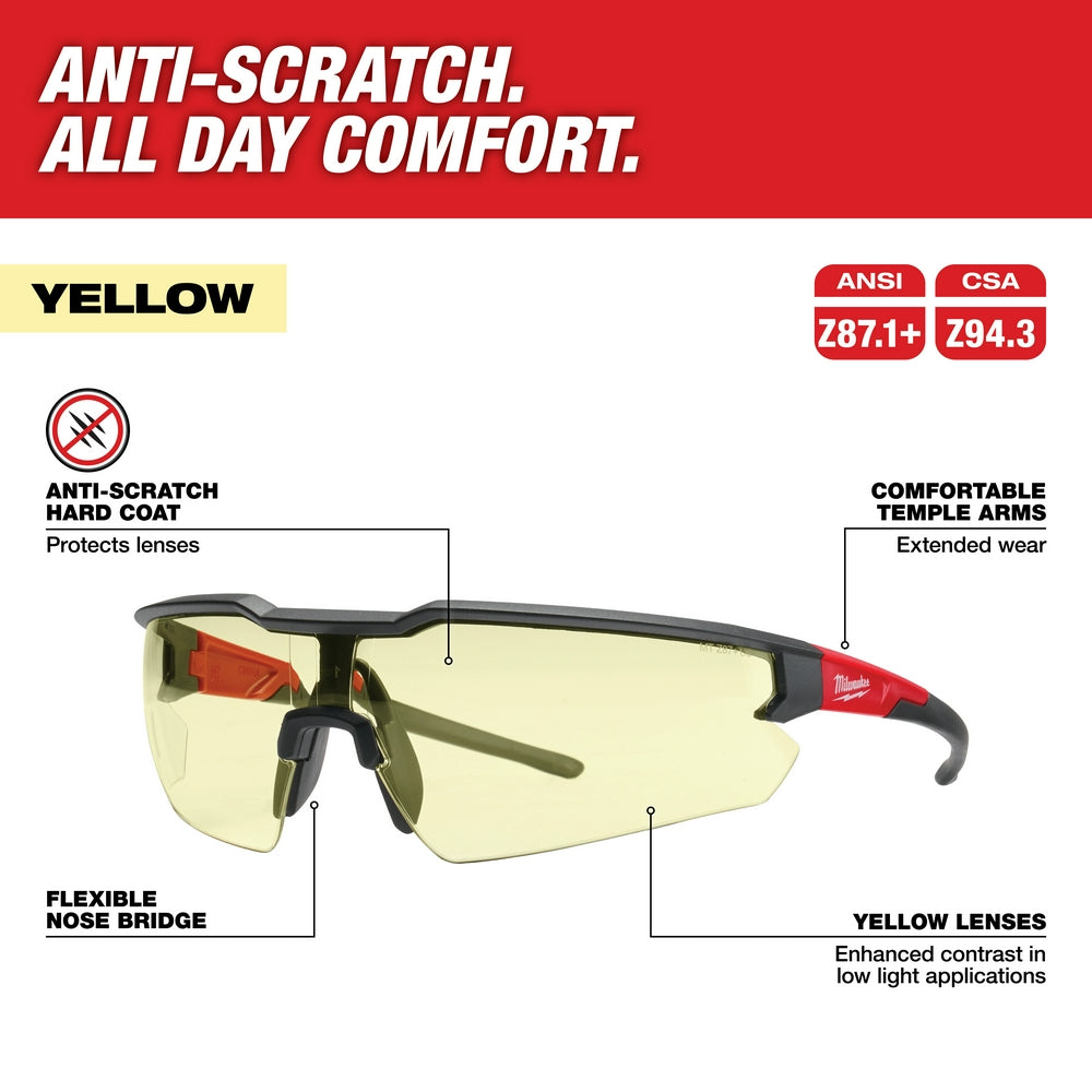 Safety Glasses - Yellow Anti-Scratch Lenses