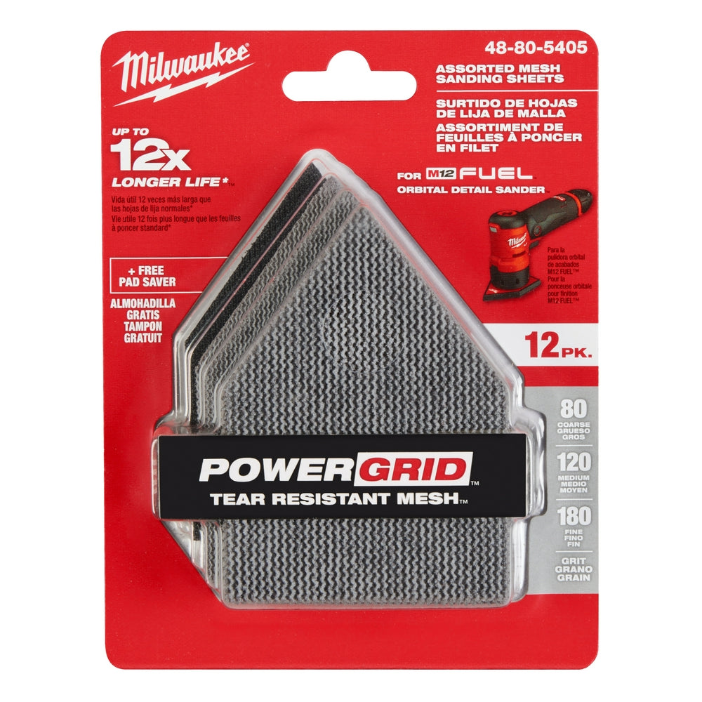 Assorted 80, 120 & 180 Grit Mesh Sanding Sheets for M12 FUEL™ Orbital Detail Sander (12 PK)