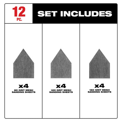 Assorted 80, 120 & 180 Grit Mesh Sanding Sheets for M12 FUEL™ Orbital Detail Sander (12 PK)