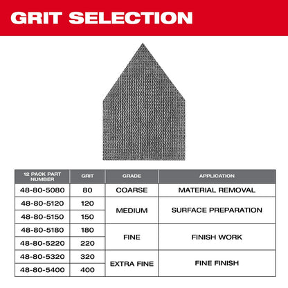 Assorted 80, 120 & 180 Grit Mesh Sanding Sheets for M12 FUEL™ Orbital Detail Sander (12 PK)