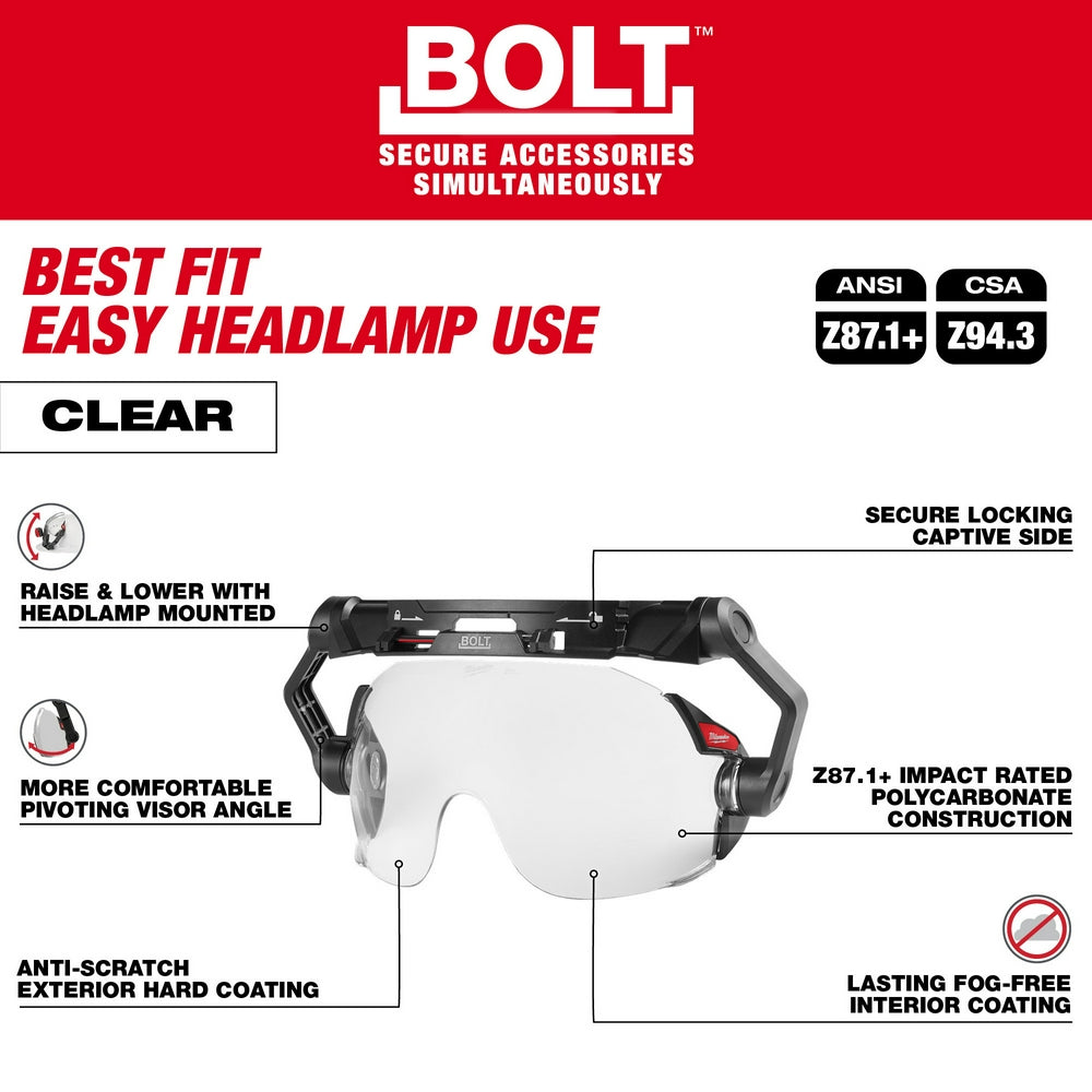 BOLT™ Eye Visor - Clear Dual Coat Lens (Compatible with Safety Helmets & Hard Hats)