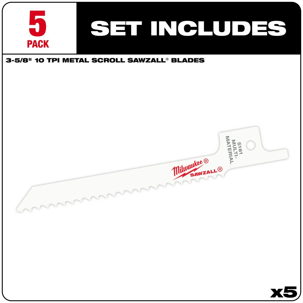 3-5/8" 10 TPI SAWZALL® Blade for Metal Scroll (5 PK)