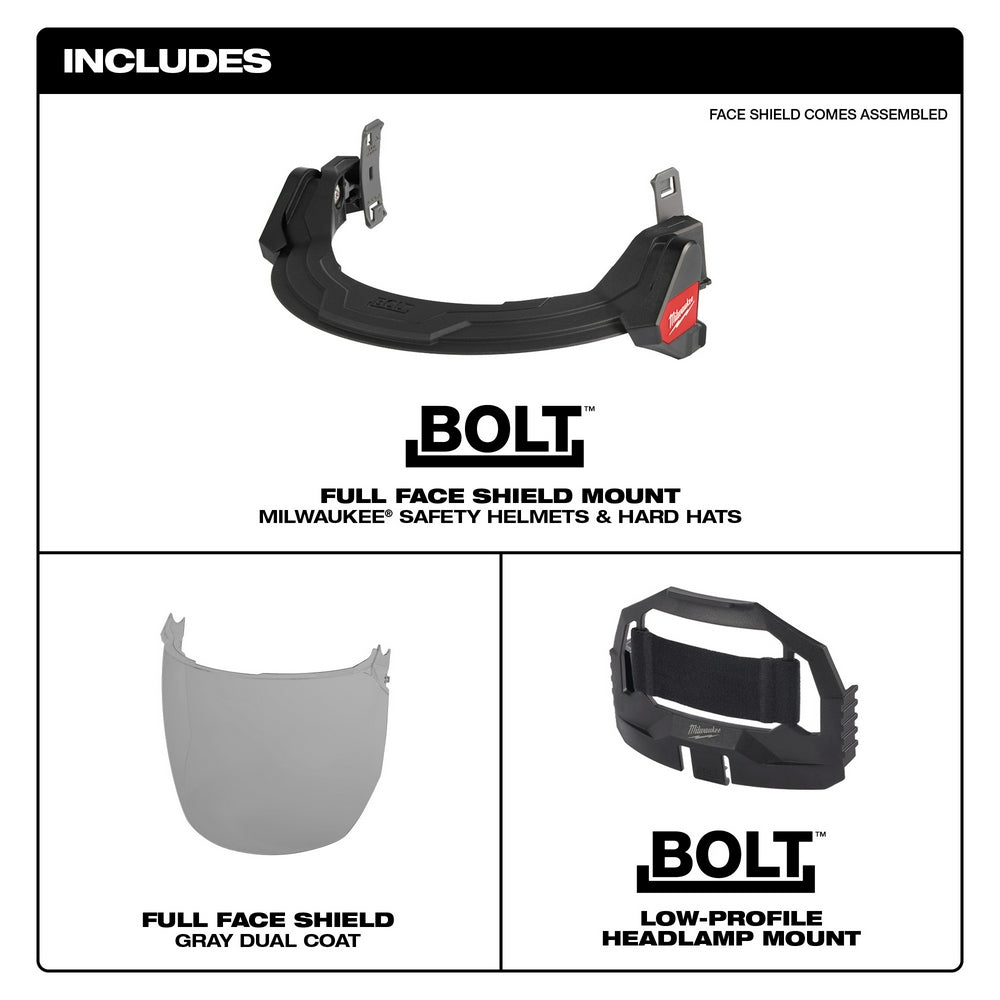 BOLT™ Full Face Shield - Gray Dual Coat Lens (Compatible with Safety Helmets & Hard Hats)