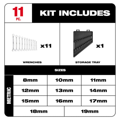 11pc Metric Combination Wrench Set