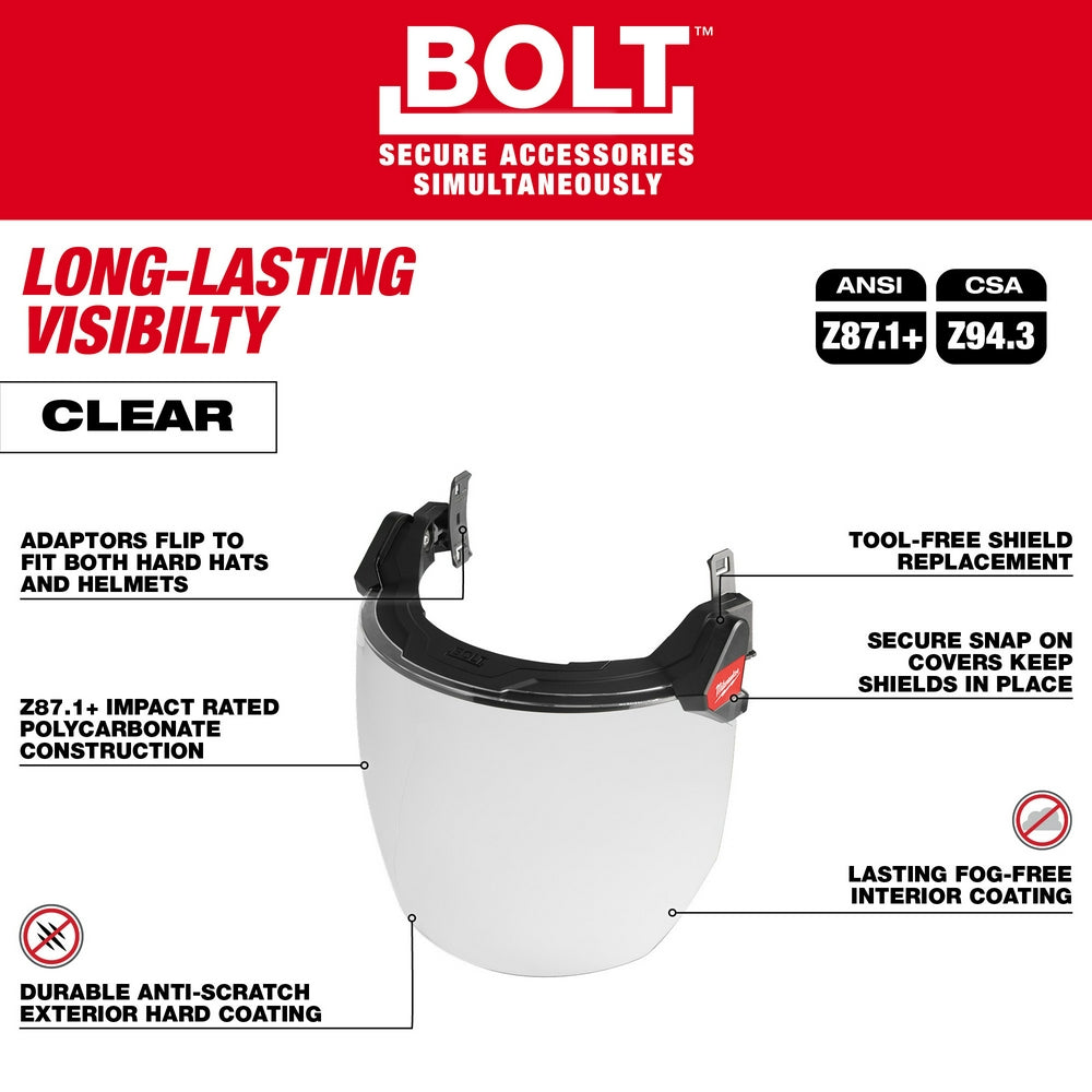 BOLT™ Full Face Shield - Clear Dual Coat Lens (Compatible with Safety Helmets & Hard Hats)