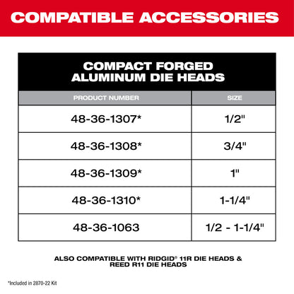 M18 FUEL™ Compact Pipe Threader w/ ONE-KEY™ w/ 1/2" - 1-1/4" Compact NPT Forged Aluminum Die Heads