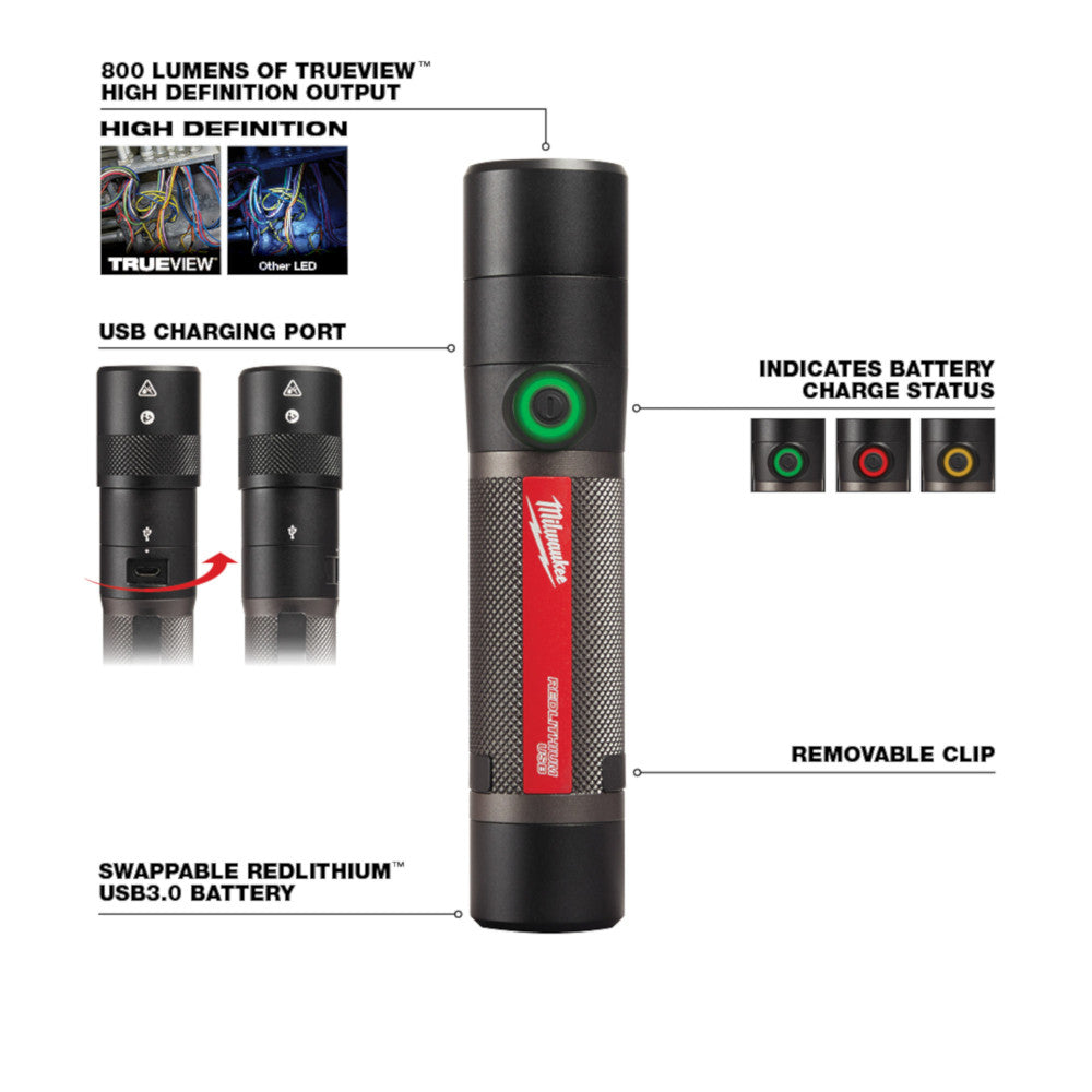 USB Rechargeable 800L Compact Flashlight