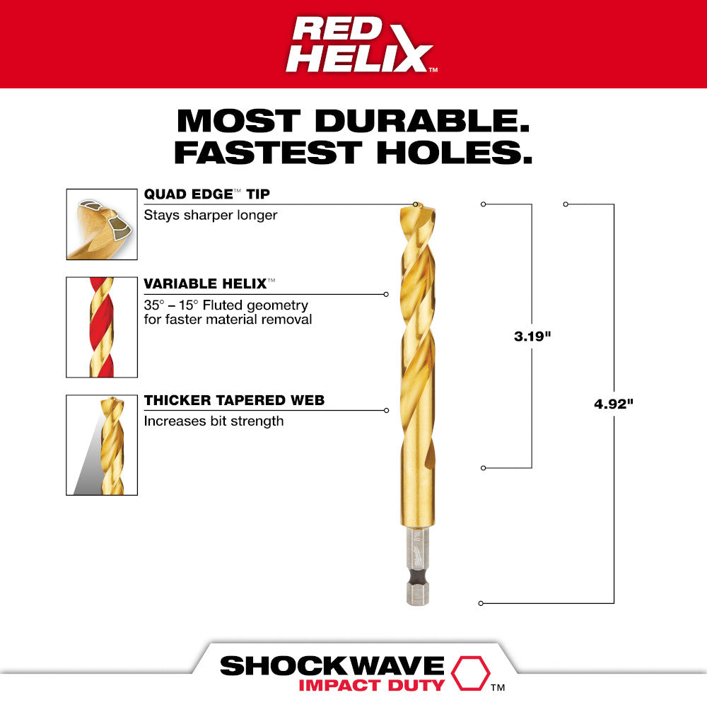 7/16" SHOCKWAVE™ Impact Duty RED HELIX™ Titanium Drill Bit