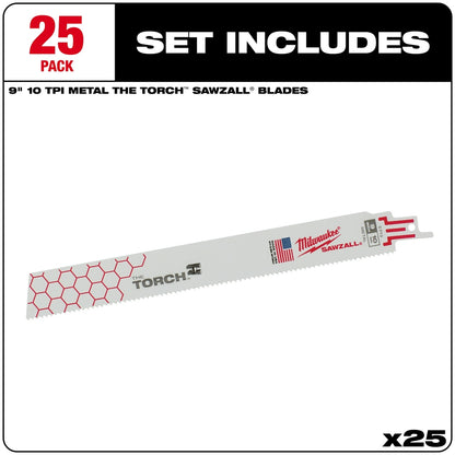 9" 10 TPI TORCH™ SAWZALL® Blade for Thick Metal (25 PK)