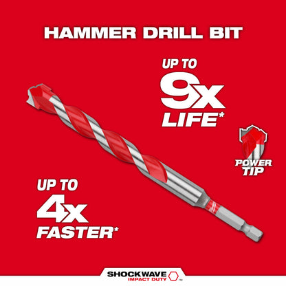 1/2" x 10" x 12" SHOCKWAVE™ Impact Duty Carbide Hammer Drill Bit with POWER TIP™