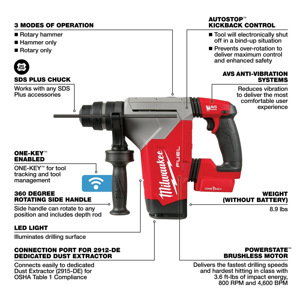 M18 FUEL™ 1-1/8" SDS Plus Rotary Hammer w/ ONE-KEY™