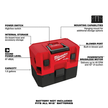 M12 FUEL™ 1.6 Gallon Wet/Dry Vacuum