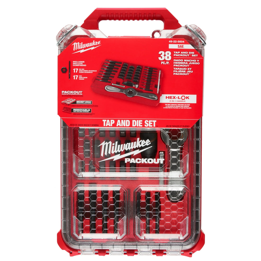 38PC SAE Tap & Die PACKOUT™ Set w/ HEX-LOK™ 2-in-1 Handle