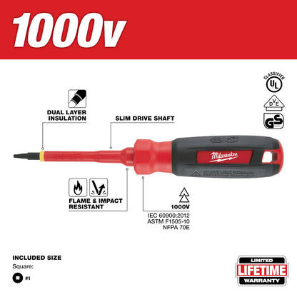 #1 Square 3 in. 1000V Insulated Screwdriver