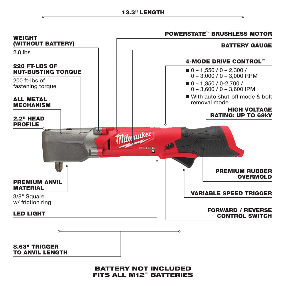 M12 FUEL™ 3/8" Right Angle Impact Wrench