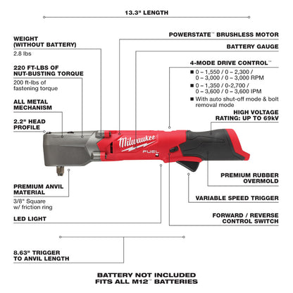 M12 FUEL™ 3/8" Right Angle Impact Wrench