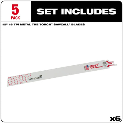 12" 18 TPI TORCH™ SAWZALL® Blade for Medium Metal (5 PK)