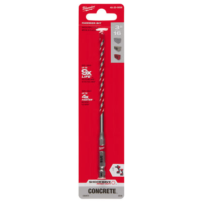 3/16" x 4" x 6" SHOCKWAVE™ Impact Duty Carbide Hammer Drill Bit