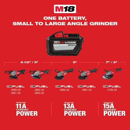 M18 FUEL™ 5" Flathead Braking Grinder, Paddle Switch No-Lock