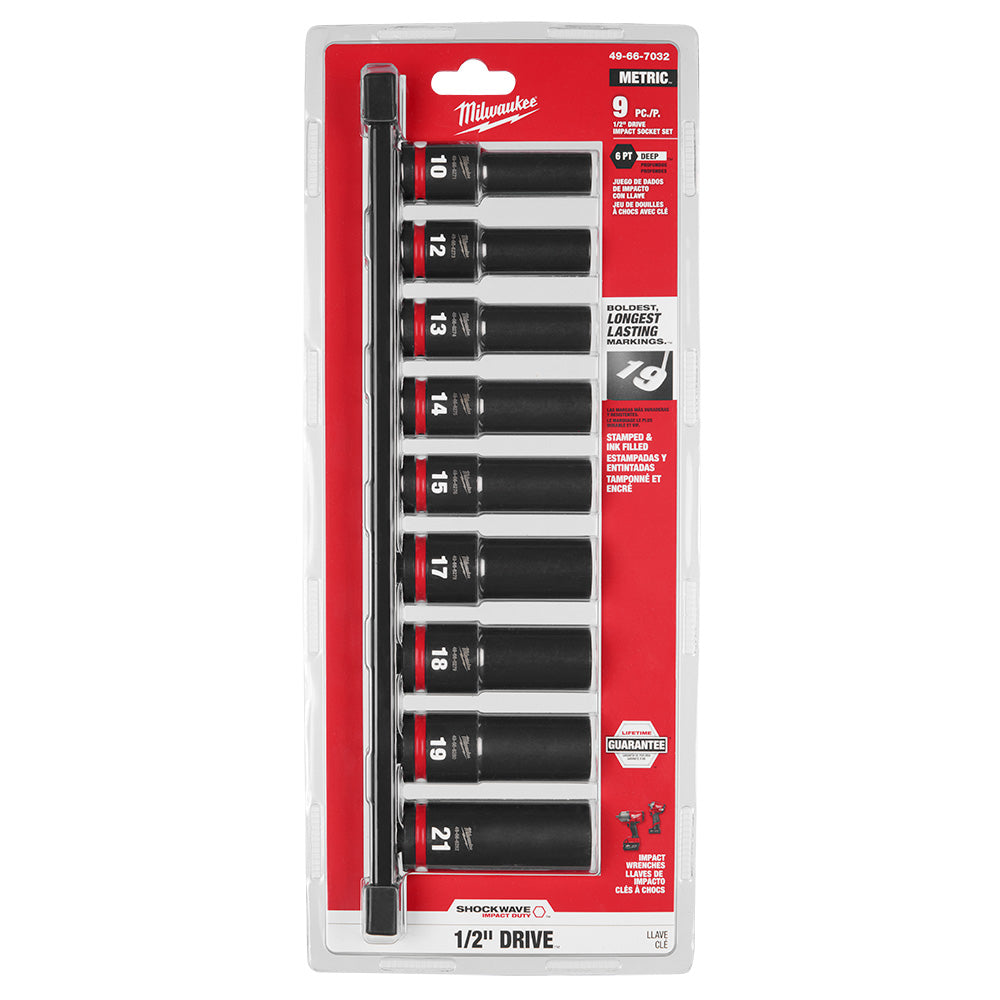 9PC SHOCKWAVE™ Impact Duty 1/2" Drive Metric Deep 6 Point Socket Set