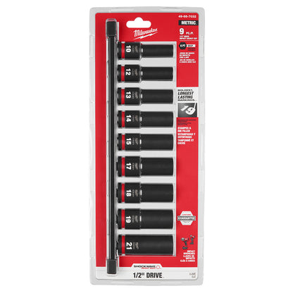 9PC SHOCKWAVE™ Impact Duty 1/2" Drive Metric Deep 6 Point Socket Set