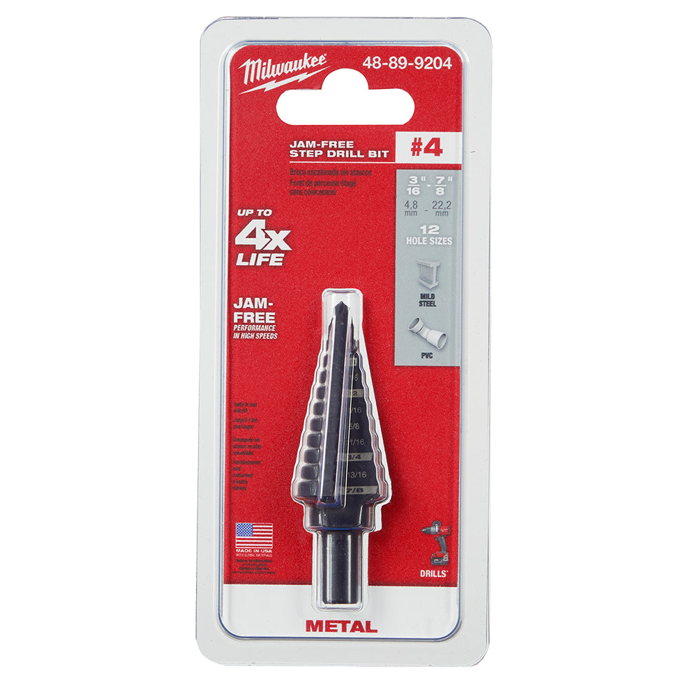 #4 Step Drill Bit, 3/16" - 7/8" by 1/16"